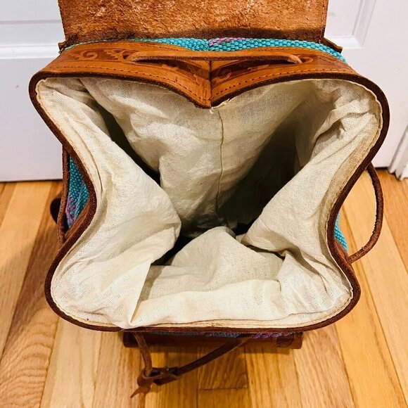 Vintage American Darling Backpack Hand Tooled Saddle Blanket Genuine Leather - Picture 2 of 16